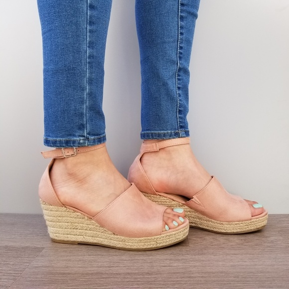 Dusty Rose Suede Espadrille wedge Heel Sandal-E - Picture 5 of 8